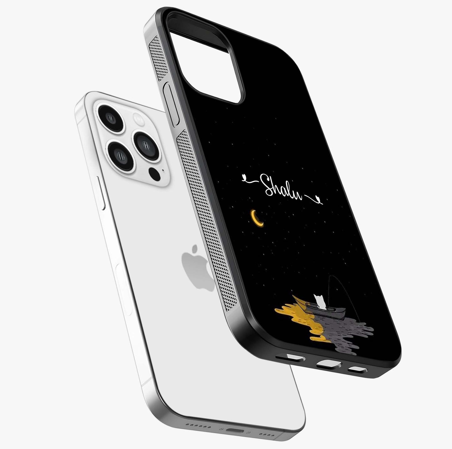 Silent Night Row Glass Case laid diagonally highlighting side profile, edges and glossy glass shine.