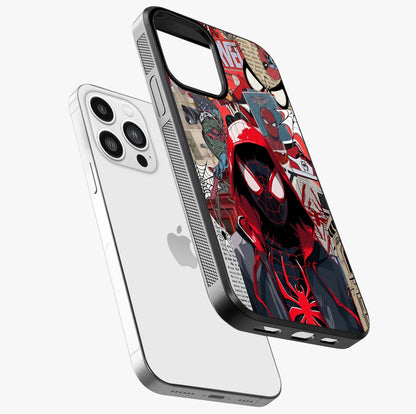 Spider Collage Street Glass Case laid diagonally highlighting side profile, edges and glossy glass shine.