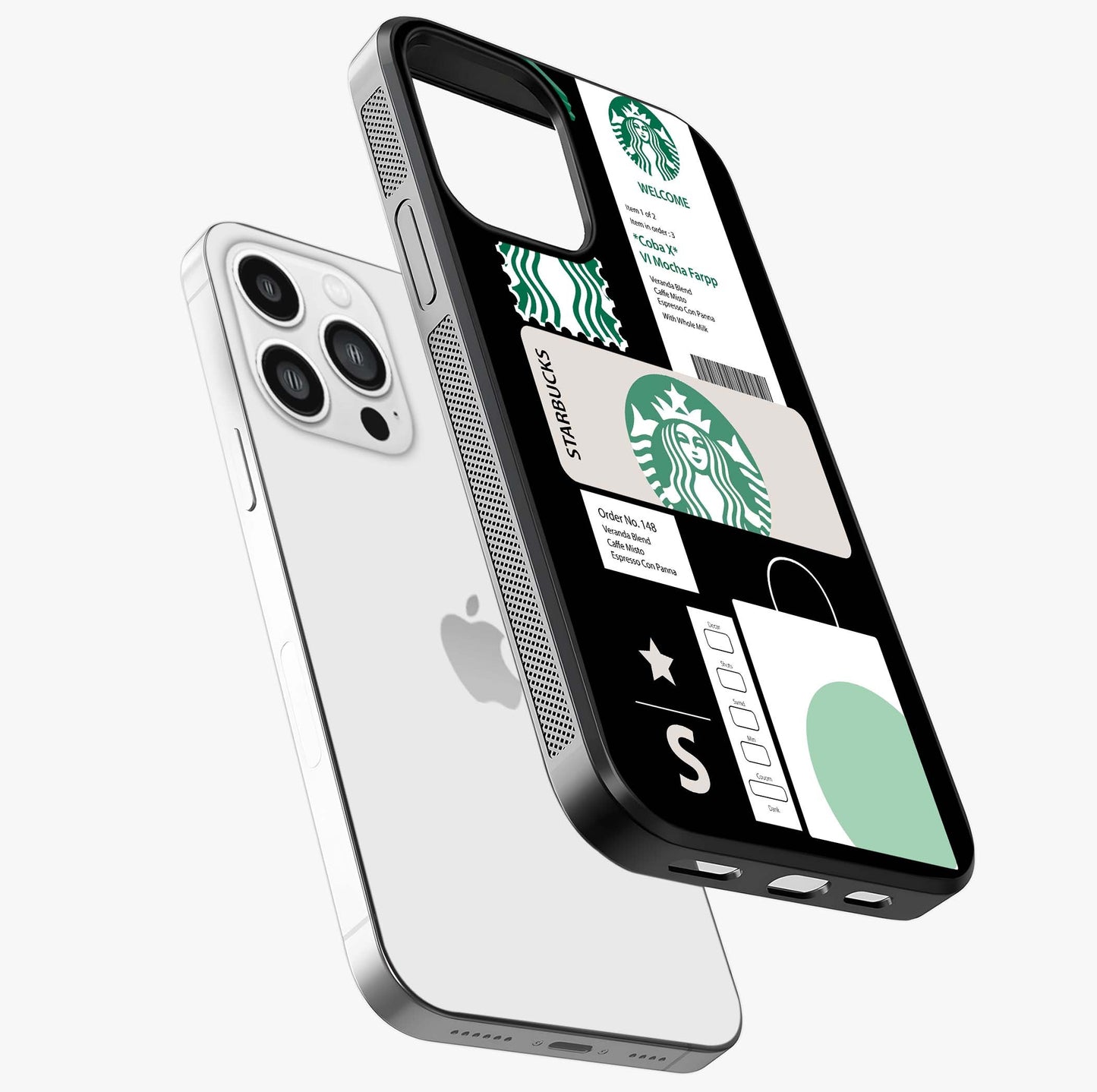 Starbucks Mocha Glass Case laid diagonally highlighting side profile, edges and glossy glass shine.