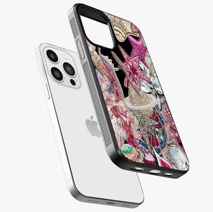 Starlit Jewel Dream Glass Case laid diagonally highlighting side profile, edges and glossy glass shine.