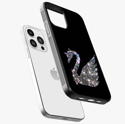 Starlit Swan Grace Glass Case laid diagonally highlighting side profile, edges and glossy glass shine.