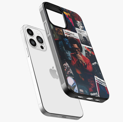 The Weeknd Glass Case laid diagonally highlighting side profile, edges and glossy glass shine.