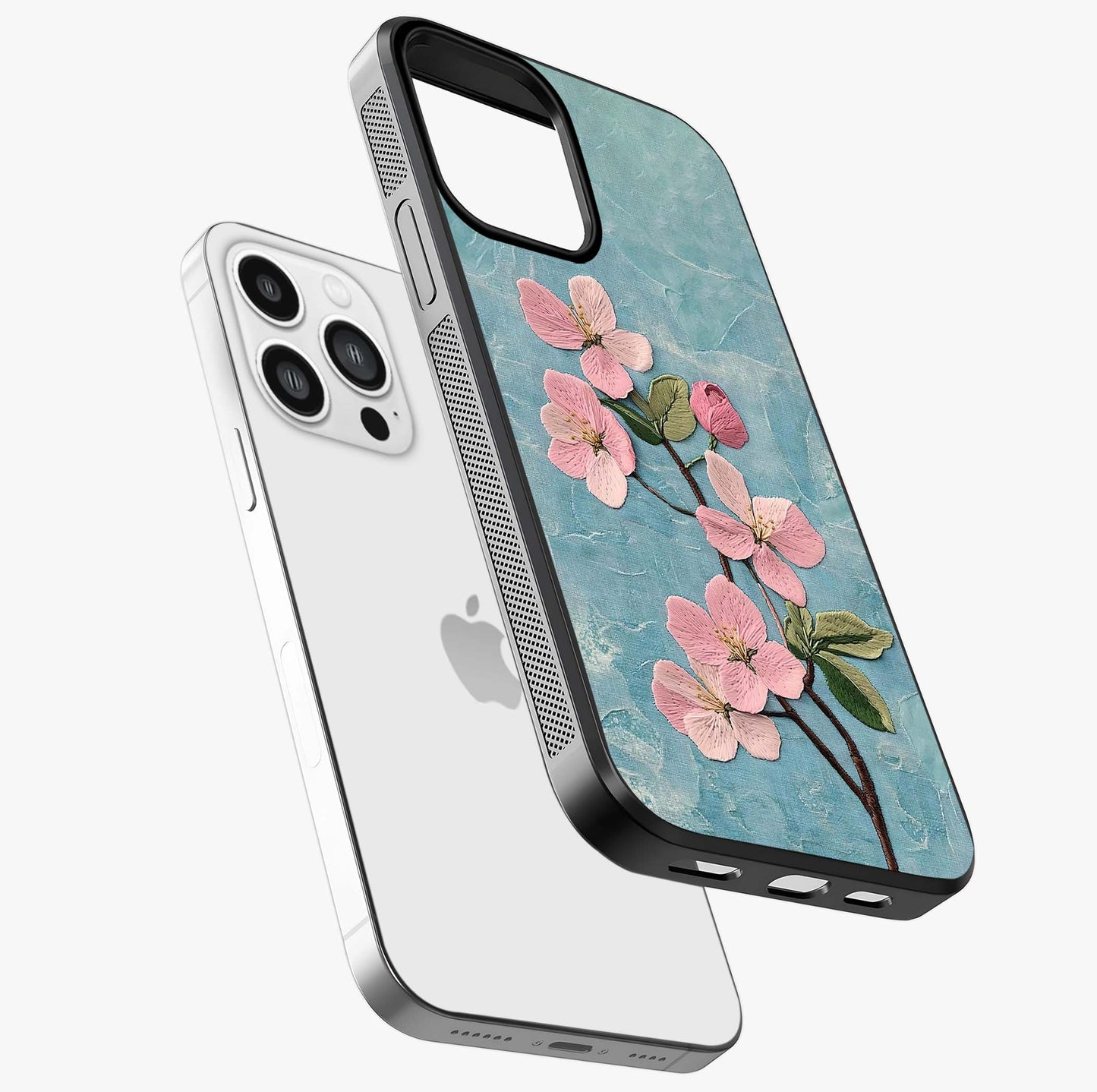 Threaded Blossom Breeze Glass Case laid diagonally highlighting side profile, edges and glossy glass shine.