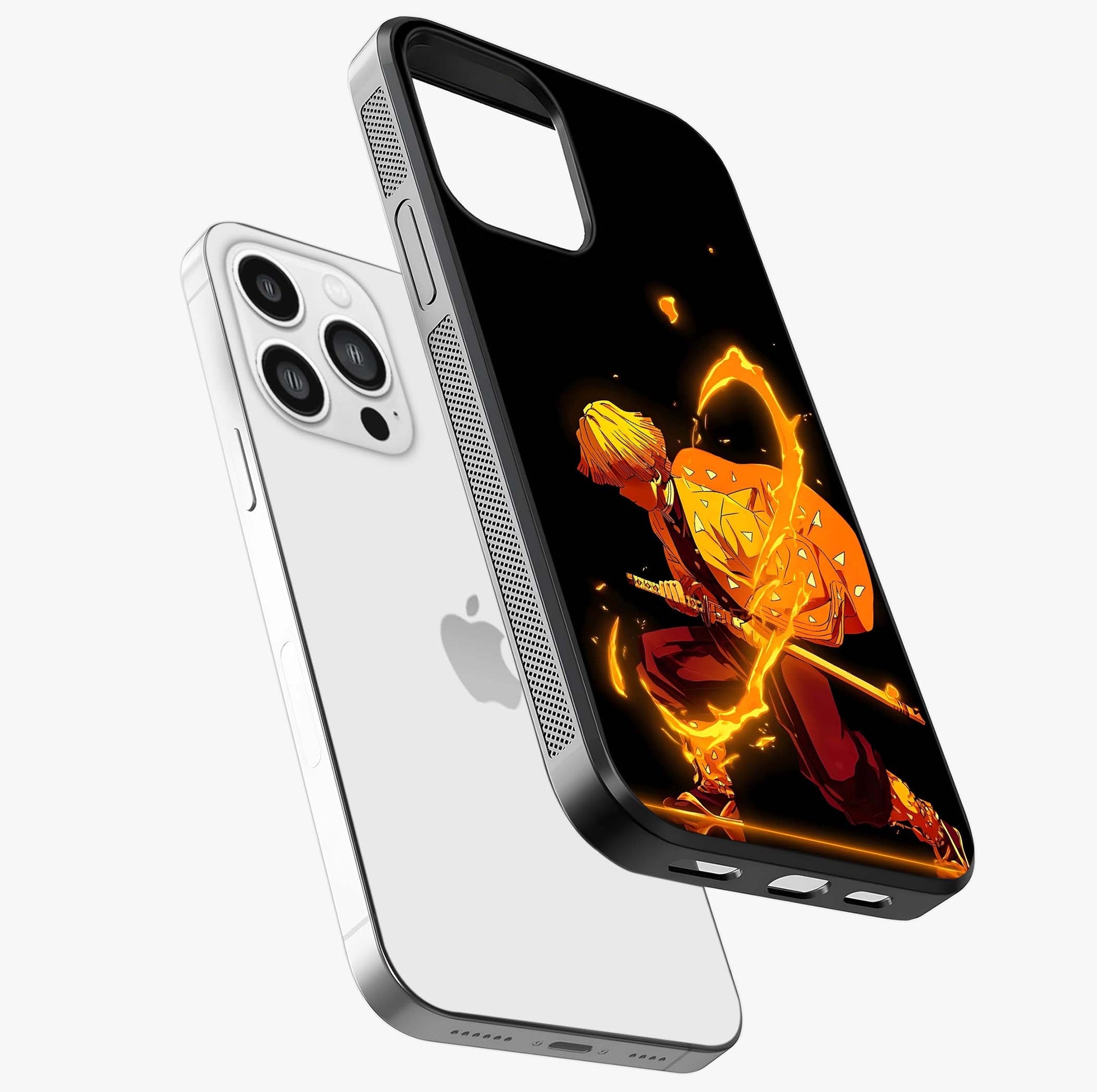Thunder Flame Execution Glass Case laid diagonally highlighting side profile, edges and glossy glass shine.