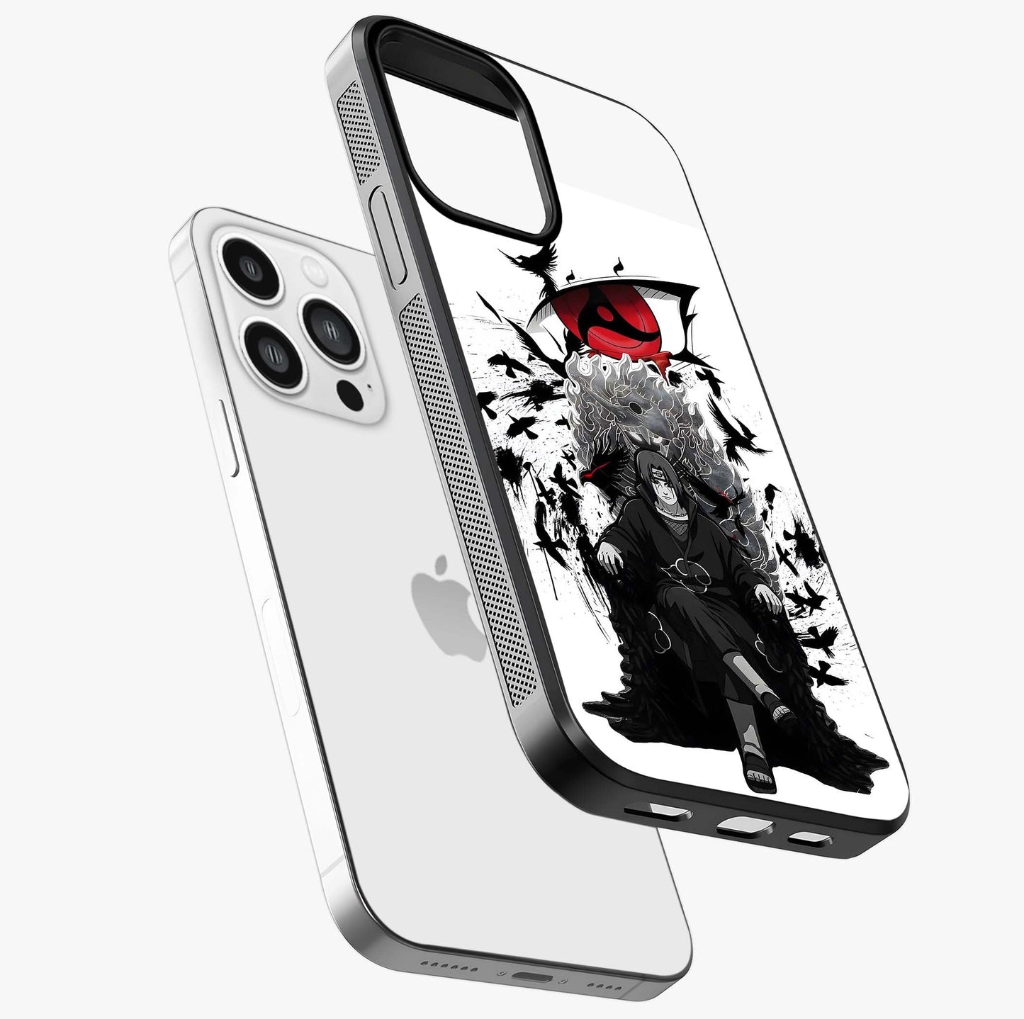 Uchiha Shadow Throne Glass Case laid diagonally highlighting side profile, edges and glossy glass shine.