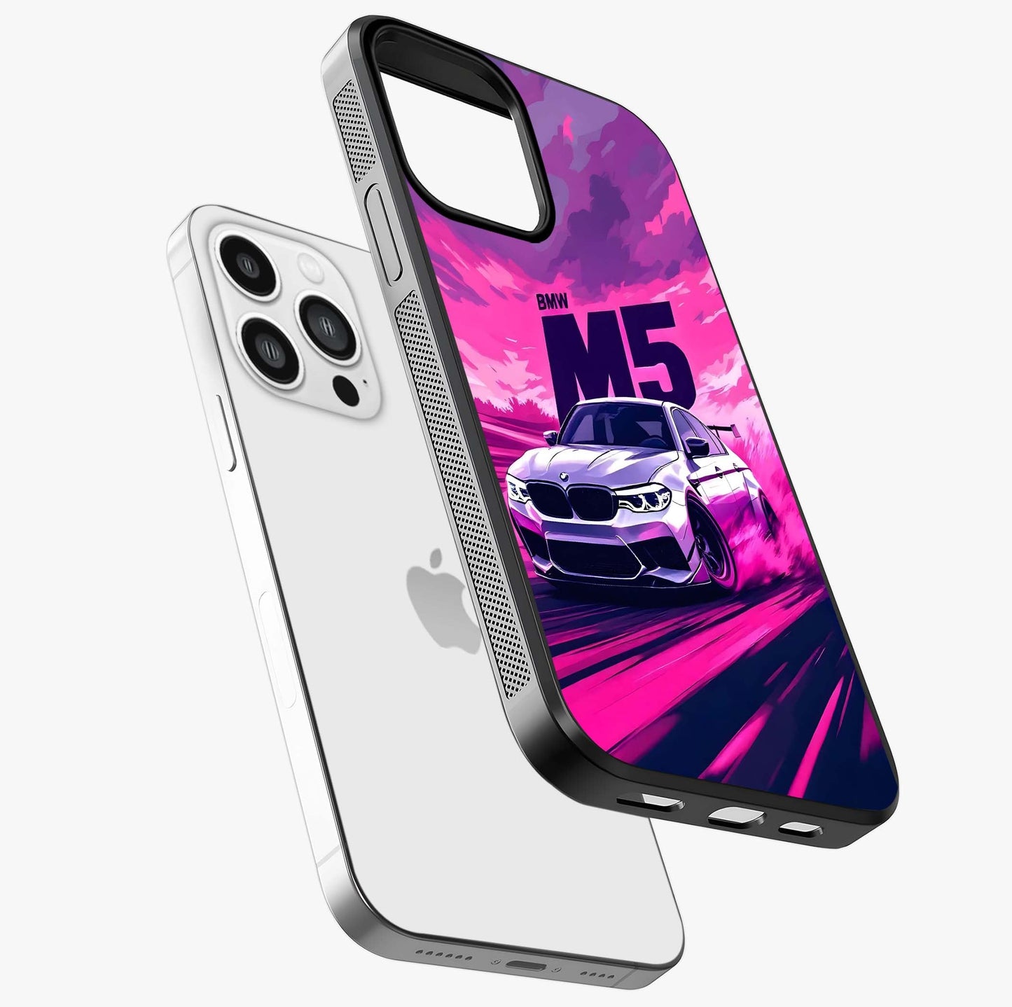 Velocity Drift Pulse Glass Case laid diagonally highlighting side profile, edges and glossy glass shine.