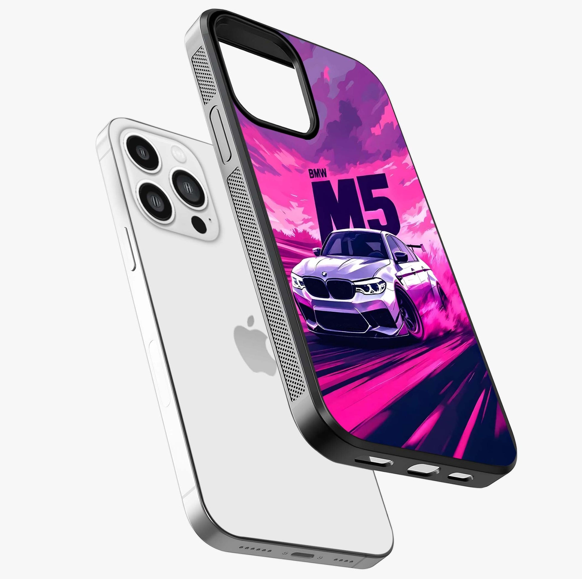 Velocity Drift Pulse Glass Case laid diagonally highlighting side profile, edges and glossy glass shine.