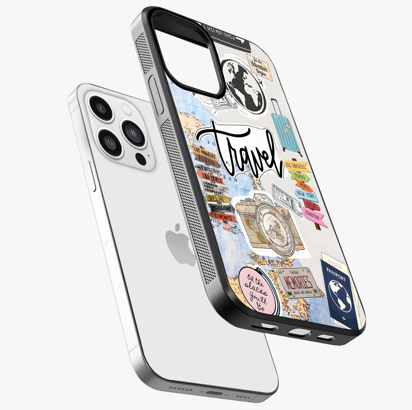 Wanderlust Journal Glass Case laid diagonally highlighting side profile, edges and glossy glass shine.