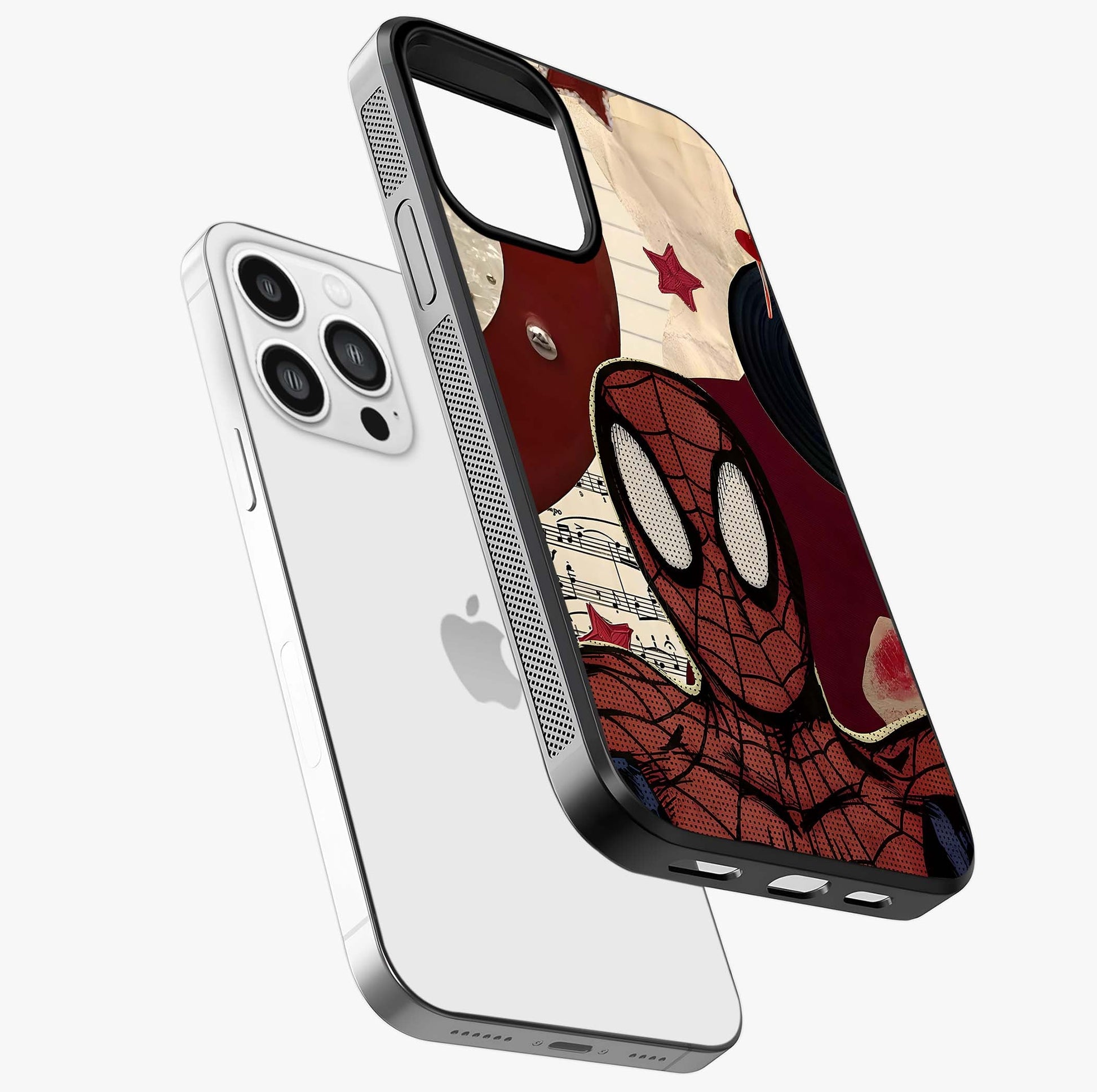 Web Warrior Vibes Glass Case laid diagonally highlighting side profile, edges and glossy glass shine.