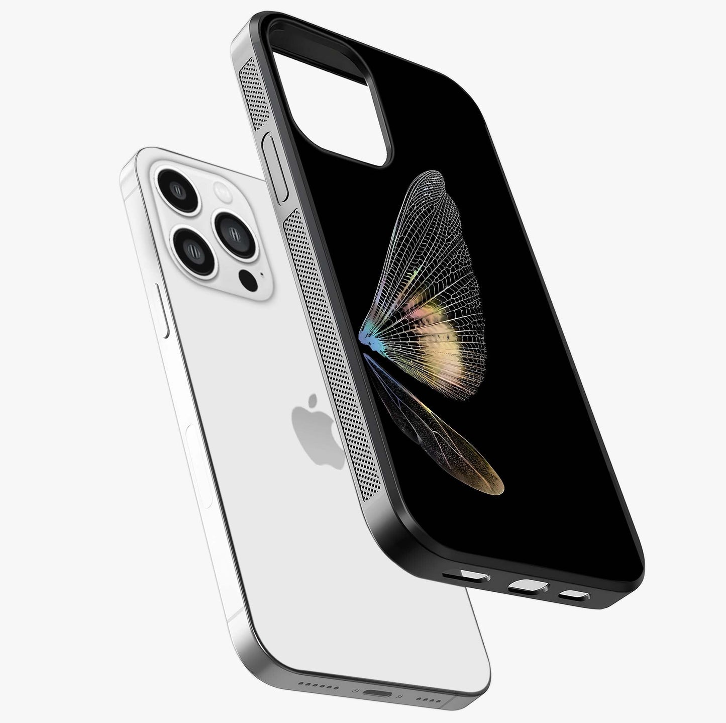 Whispers Of Wings Glass Case laid diagonally highlighting side profile, edges and glossy glass shine.