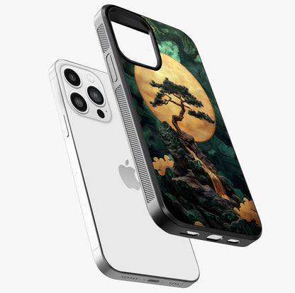 Zen Moon Rise Glass Case laid diagonally highlighting side profile, edges and glossy glass shine.