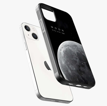 Cosmic Moon Glow Glass Case laid diagonally highlighting side profile, edges and glossy glass shine.