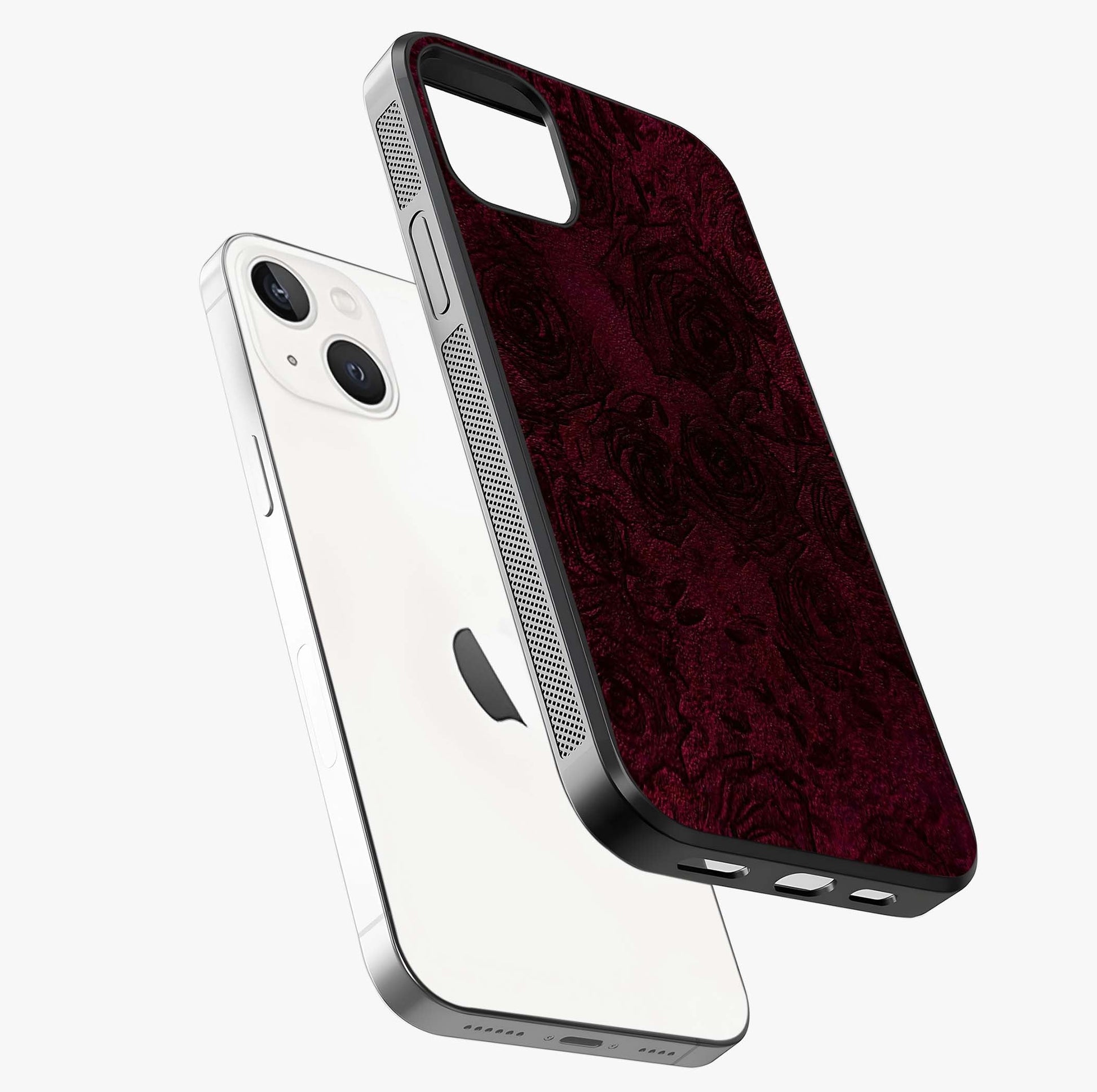 Crimson Fade Flow Glass Case laid diagonally highlighting side profile, edges and glossy glass shine.