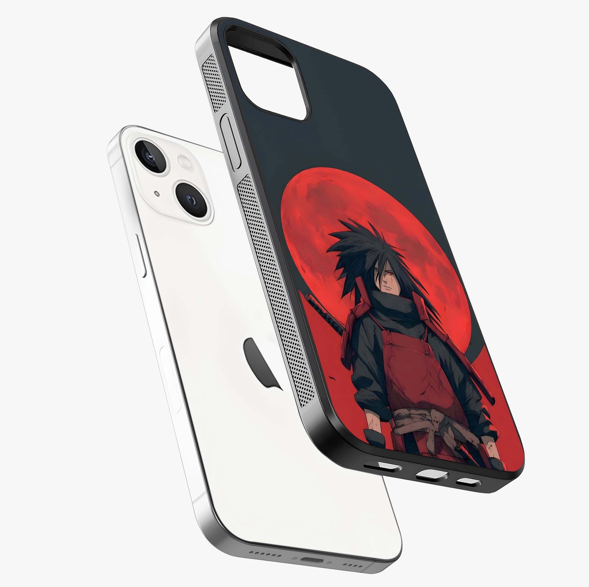 Crimson Moon Warlord Glass Case laid diagonally highlighting side profile, edges and glossy glass shine.