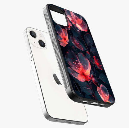 Dark Shade Of Flower Glass Case laid diagonally highlighting side profile, edges and glossy glass shine.