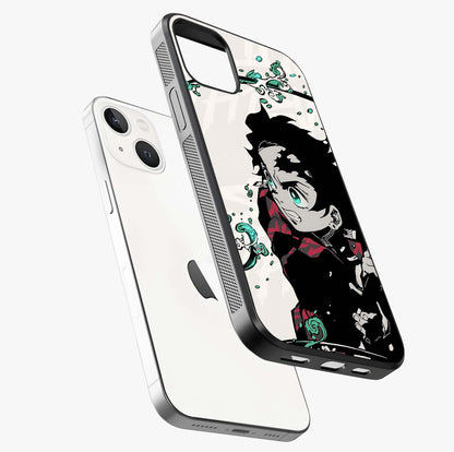 Demon Slayer Glass Case laid diagonally highlighting side profile, edges and glossy glass shine.