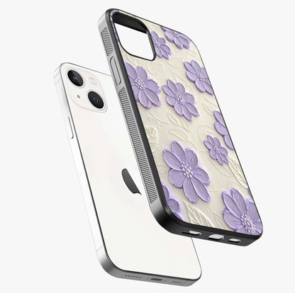 Floral Wall Art With Purple Flowers Glass Case laid diagonally highlighting side profile, edges and glossy glass shine.