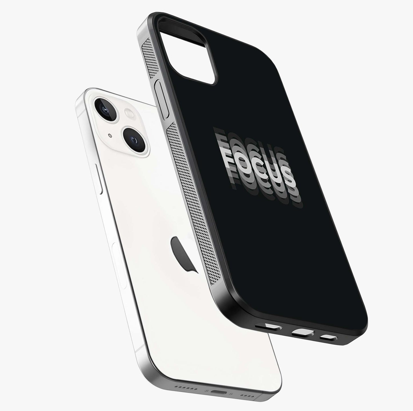 Focus Mode On Glass Case laid diagonally highlighting side profile, edges and glossy glass shine.