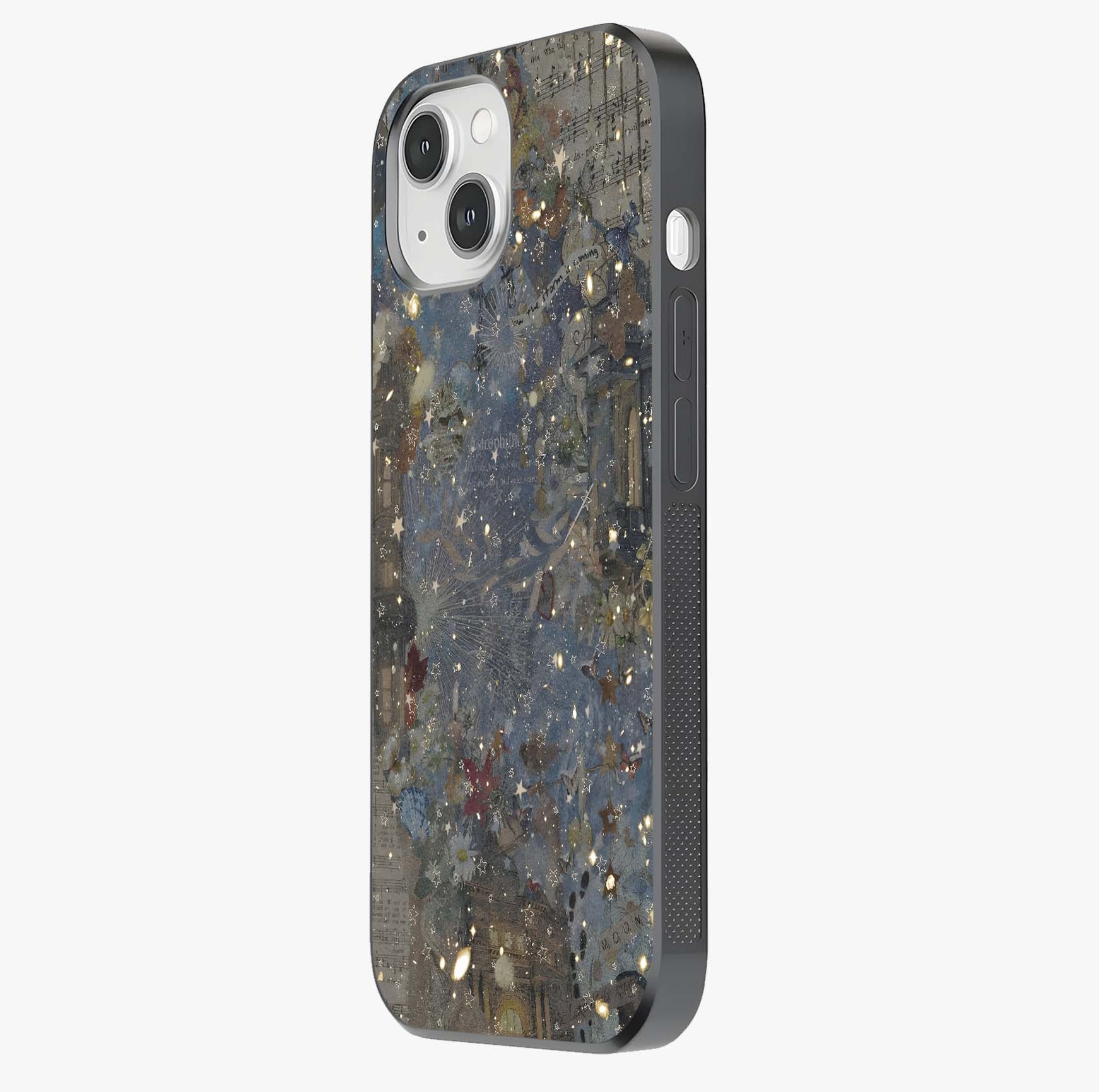 Aesthetic Astrolophia Glass Case photographed in natural light showing reflective finish and design depth.