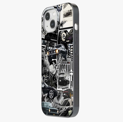 Aesthetic Dark Love Glass Case photographed in natural light showing reflective finish and design depth.