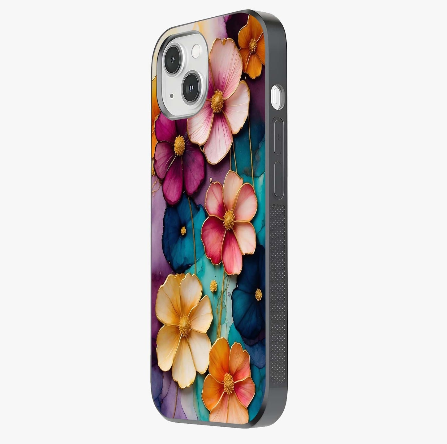 Artlyn Grace Flower Pattern Glass Case photographed in natural light showing reflective finish and design depth.