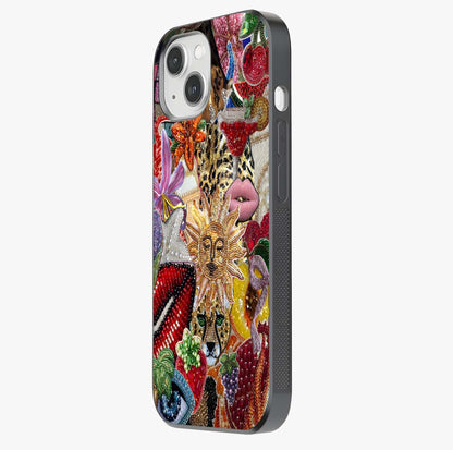 Beaded Fashion Jungle Glass Case photographed in natural light showing reflective finish and design depth.