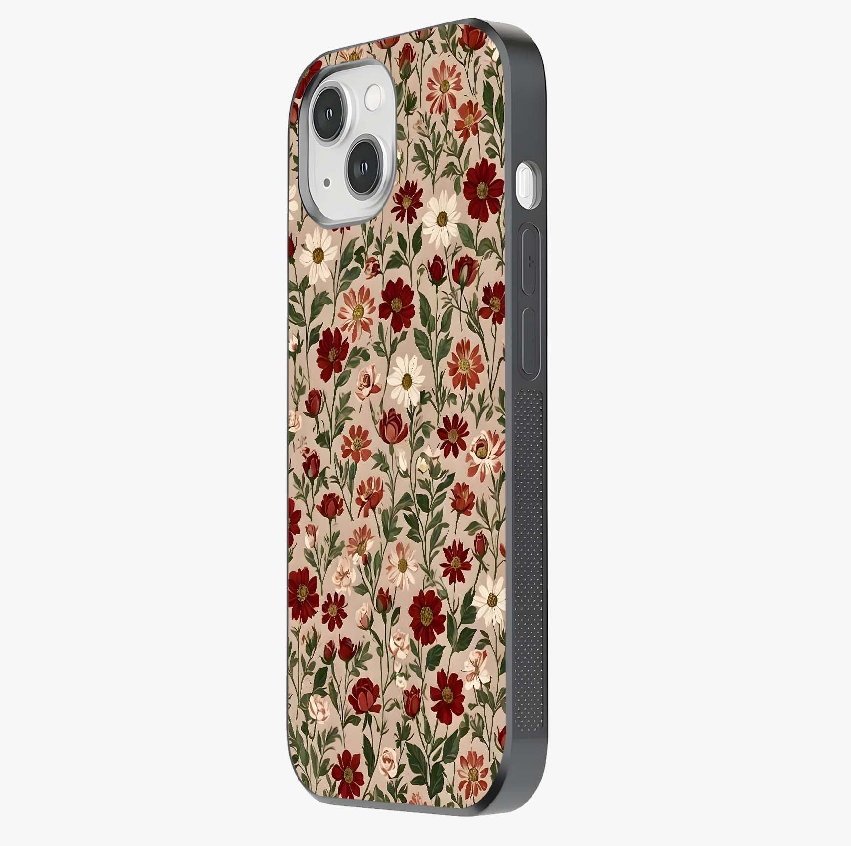 Biege Flower With Leaf Glass Case photographed in natural light showing reflective finish and design depth.