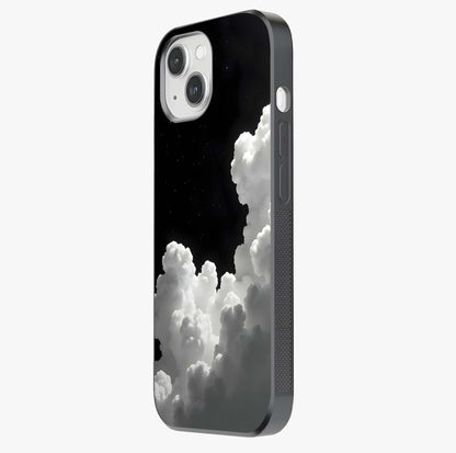Black Background With White Cloud Glass Case photographed in natural light showing reflective finish and design depth.
