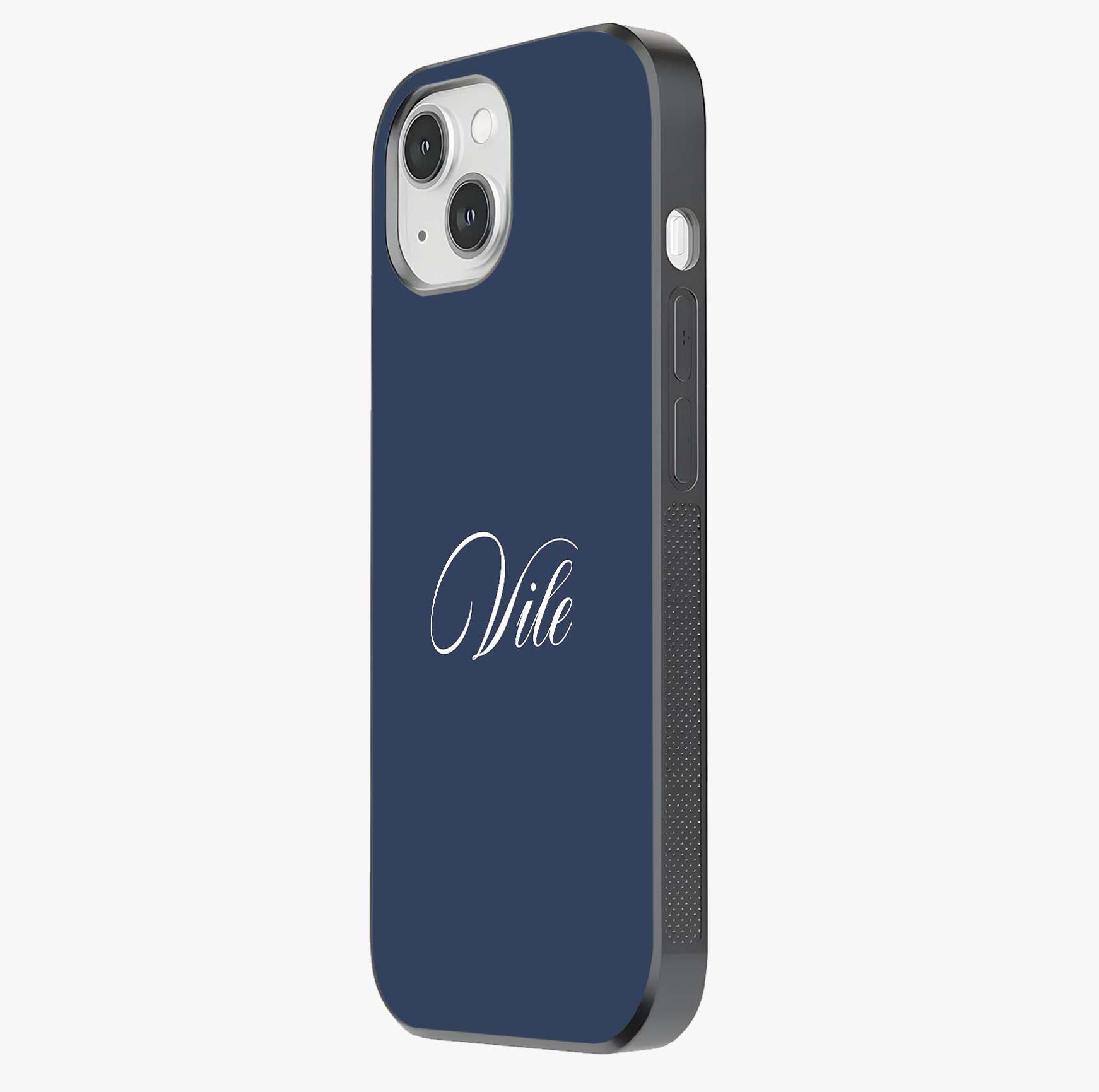 Blue Background Personalized Custom Name Glass Case photographed in natural light showing reflective finish and design depth.