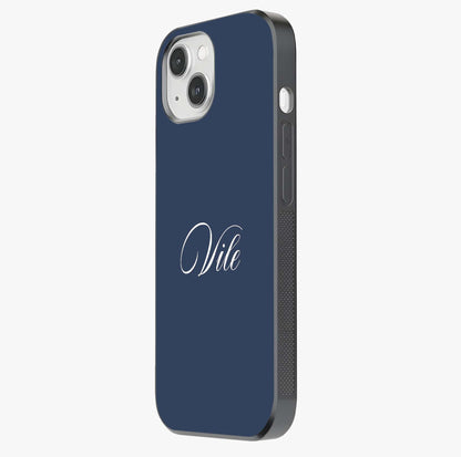 Blue Background Personalized Custom Name Glass Case photographed in natural light showing reflective finish and design depth.