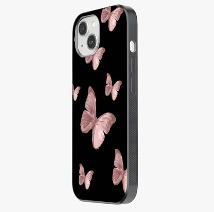 Butterfly Pattern Glass Case photographed in natural light showing reflective finish and design depth.