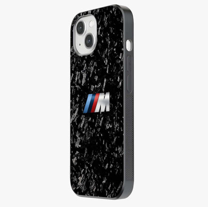 Carbon Speed Mark Glass Case photographed in natural light showing reflective finish and design depth.