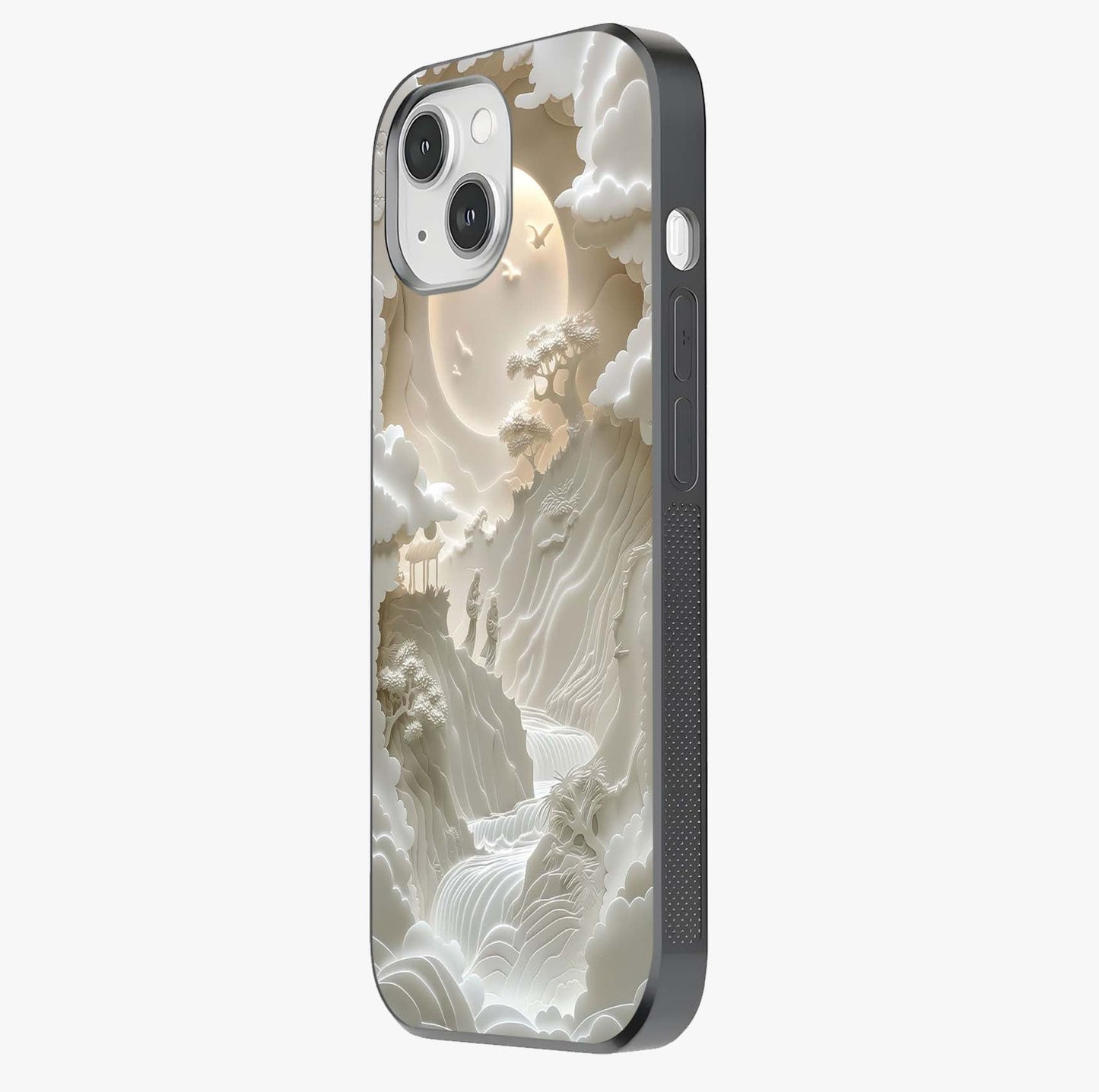 Celestial Origami Glass Case photographed in natural light showing reflective finish and design depth.