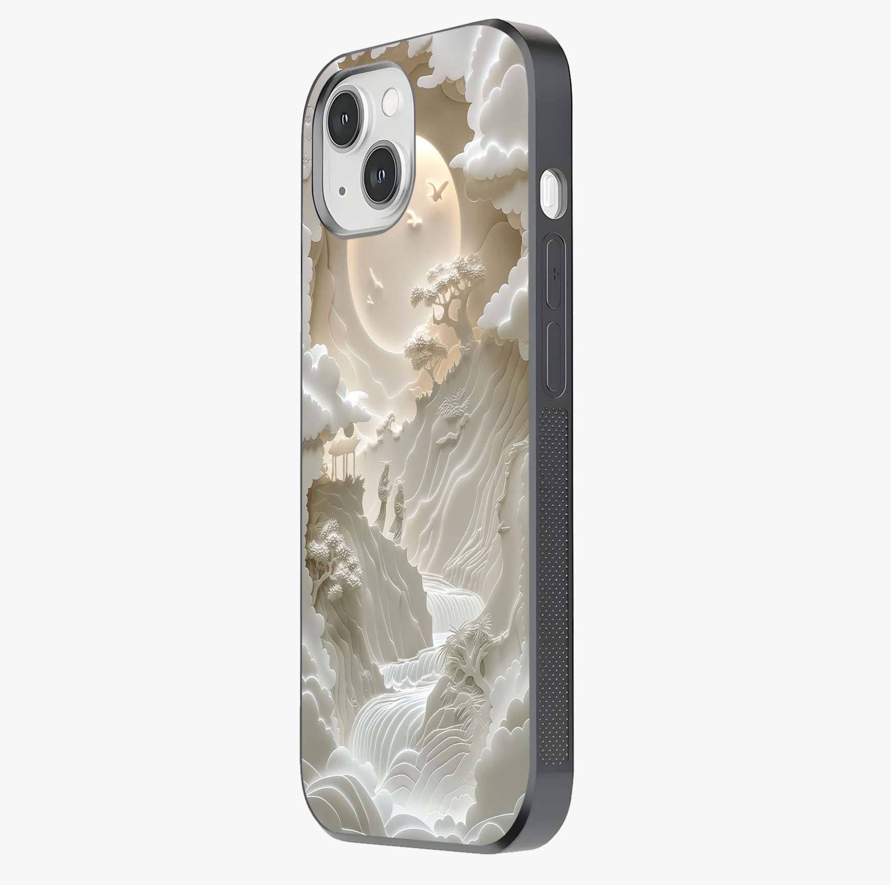 Celestial Origami Glass Case photographed in natural light showing reflective finish and design depth.