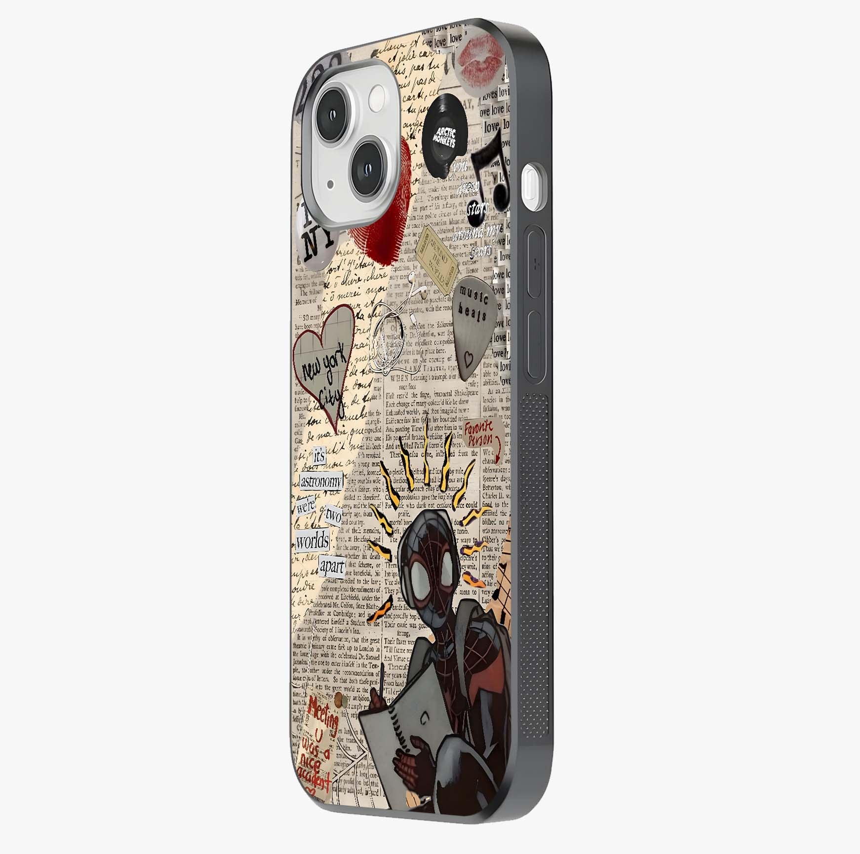 City Dream Sketch Glass Case photographed in natural light showing reflective finish and design depth.