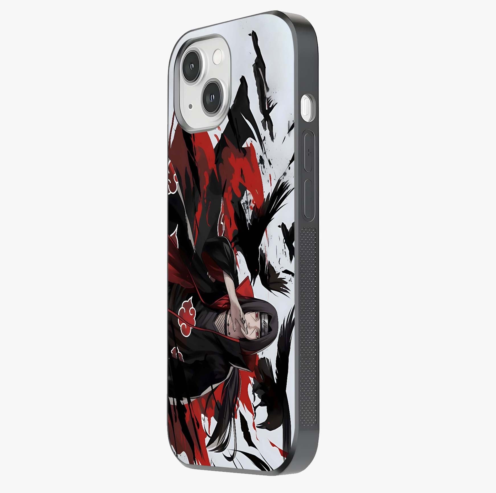 Crimson Crow Illusion Glass Case photographed in natural light showing reflective finish and design depth.