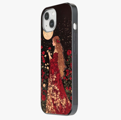 Crimson Dreams Glass Case photographed in natural light showing reflective finish and design depth.