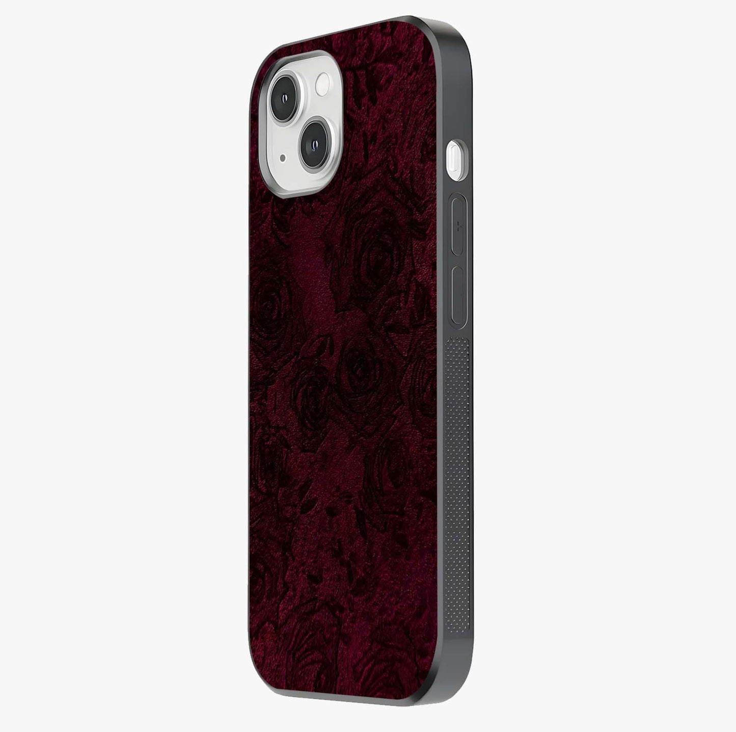 Crimson Fade Flow Glass Case photographed in natural light showing reflective finish and design depth.