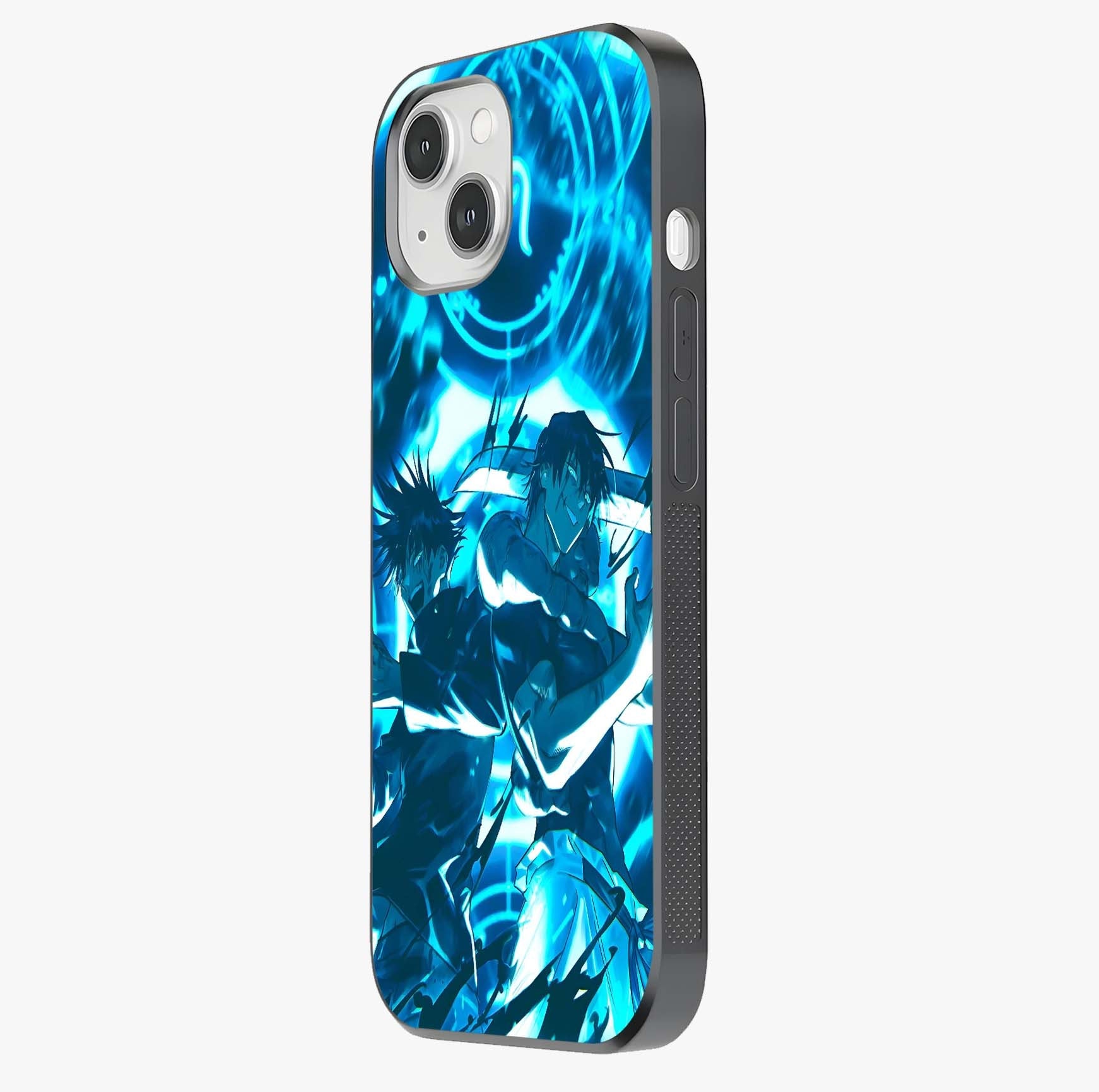 Cursed Energy Clash Glass Case photographed in natural light showing reflective finish and design depth.