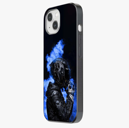 Cyber Sentinel Protocol Glass Case photographed in natural light showing reflective finish and design depth.
