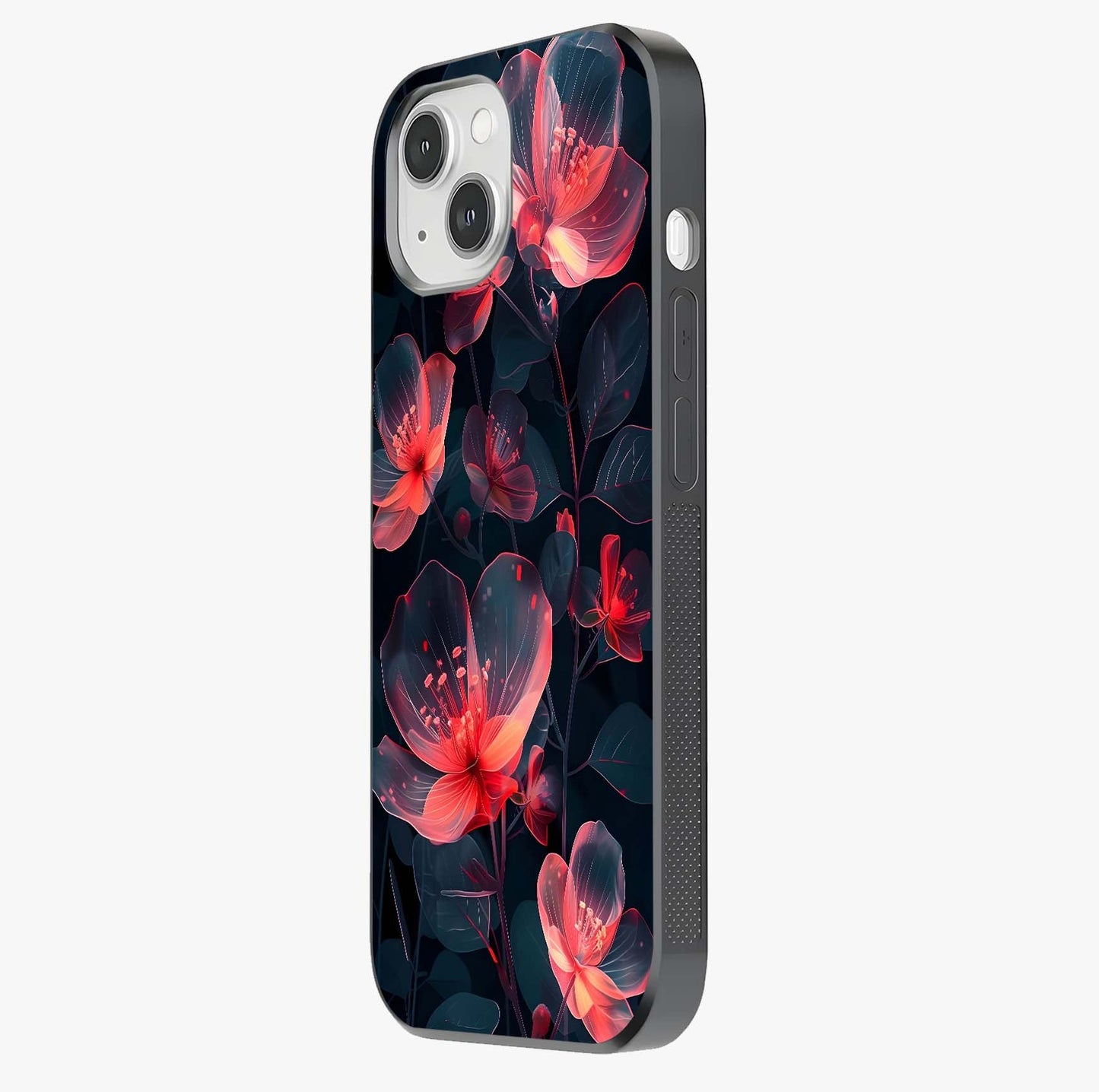 Dark Shade Of Flower Glass Case photographed in natural light showing reflective finish and design depth.