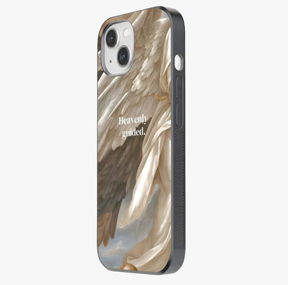 Divine Winged Grace Glass Case photographed in natural light showing reflective finish and design depth.