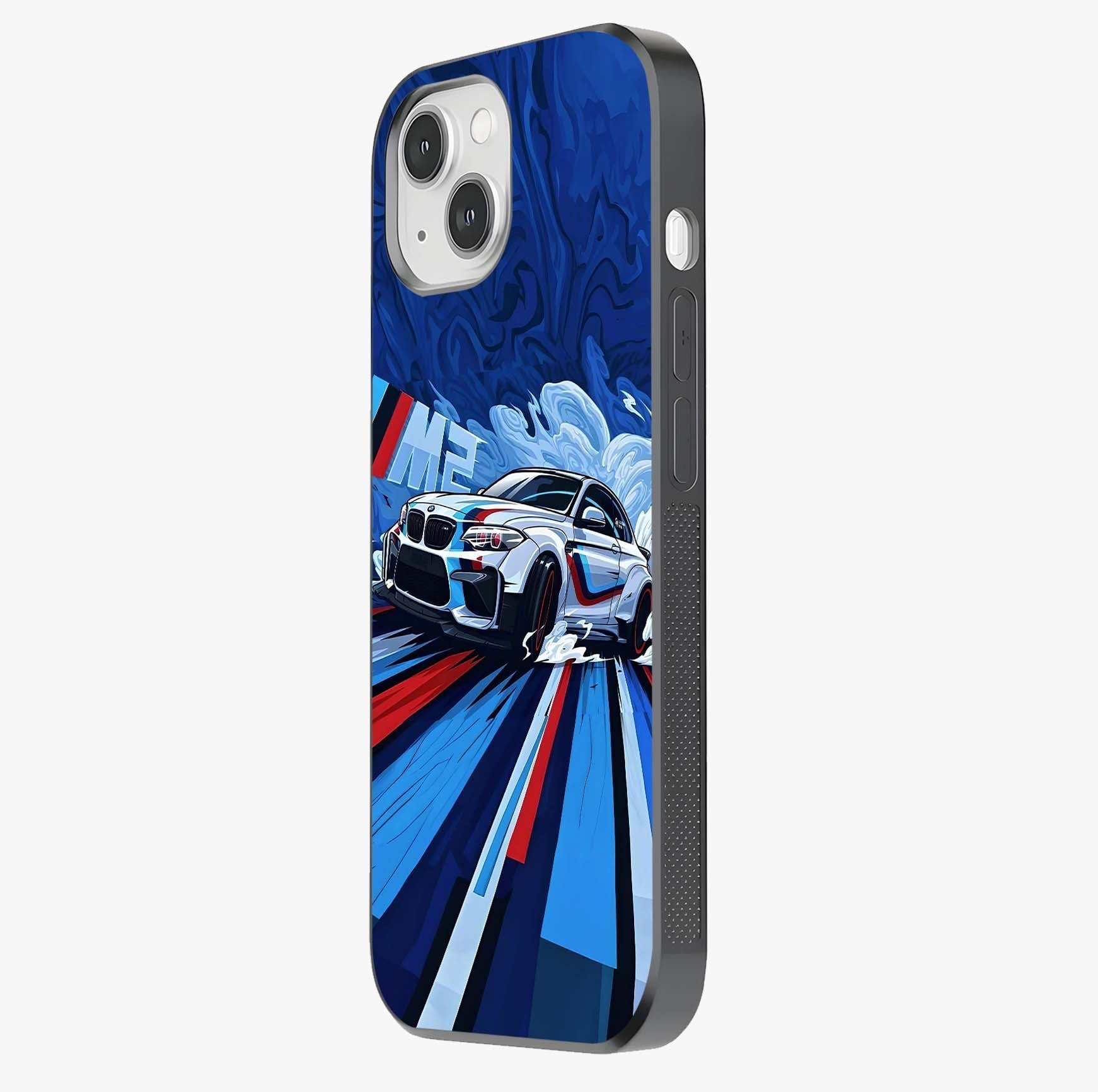 Drift Power Rush Glass Case photographed in natural light showing reflective finish and design depth.