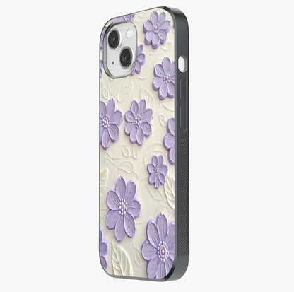 Floral Wall Art With Purple Flowers Glass Case photographed in natural light showing reflective finish and design depth.