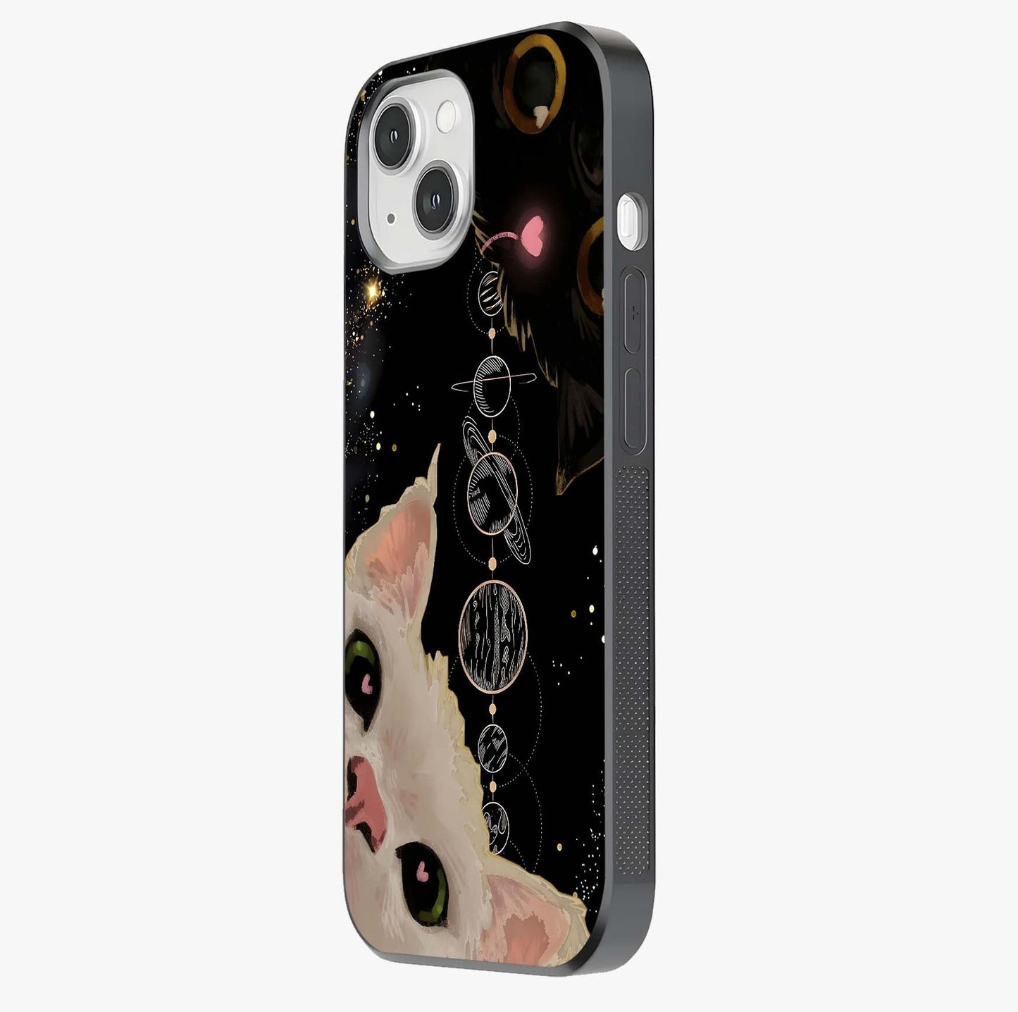 Galactic Cat Glass Case photographed in natural light showing reflective finish and design depth.