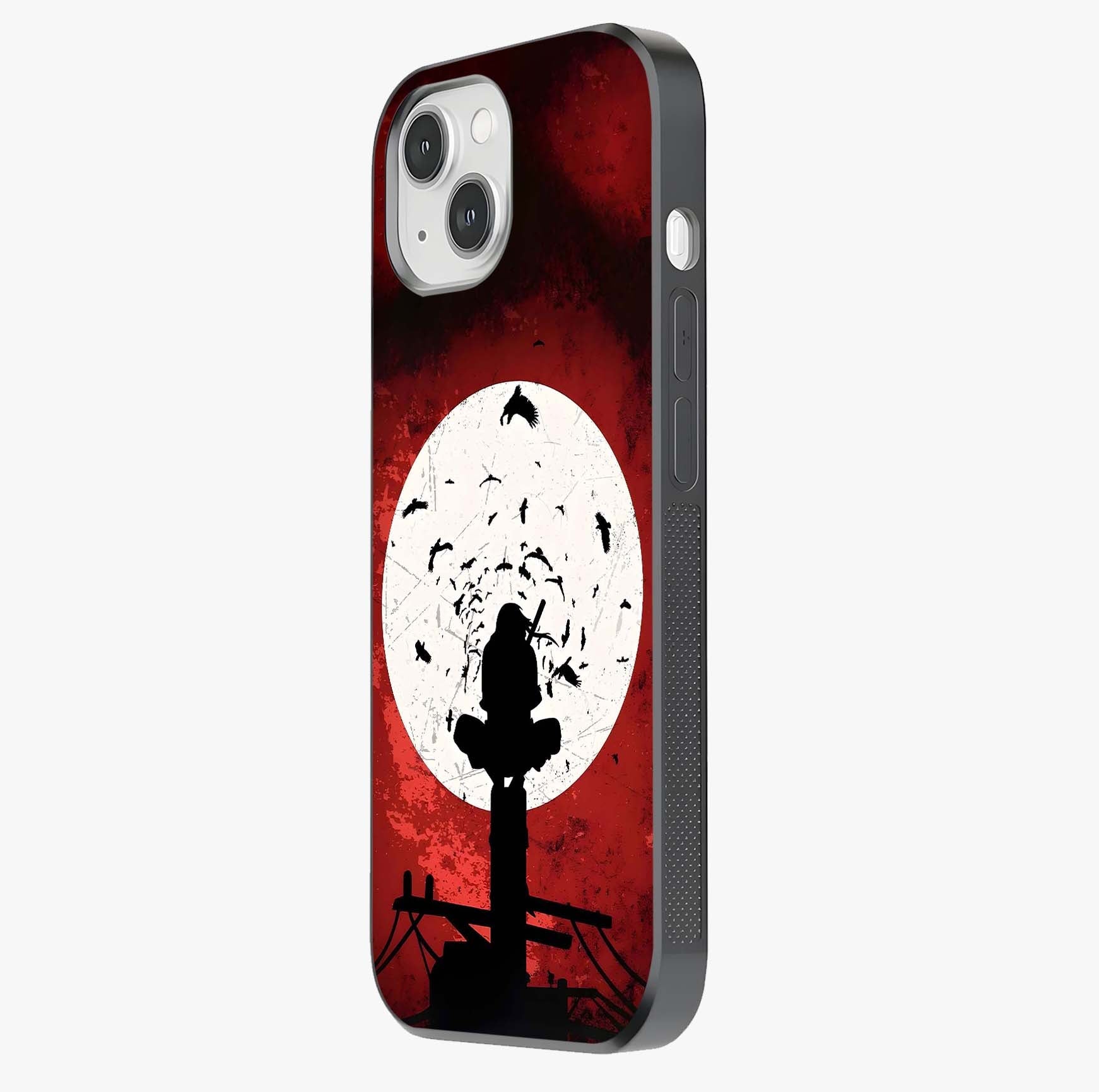 Itachi Limited Edition Naruto Anime Glass Case photographed in natural light showing reflective finish and design depth.