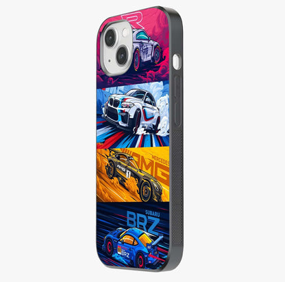 Jdm Sports Car Glass Case photographed in natural light showing reflective finish and design depth.