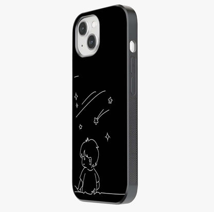 Line Art Boy With Shooting Stars Glass Case photographed in natural light showing reflective finish and design depth.