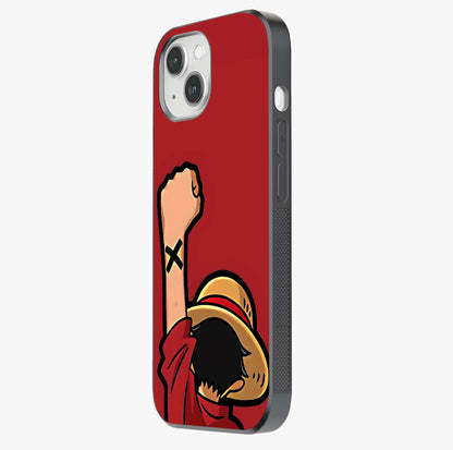 Luffy X Spirit Glass Case photographed in natural light showing reflective finish and design depth.
