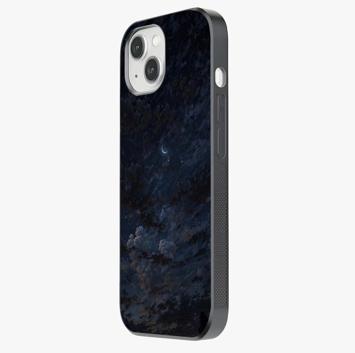 Lunar Veil Silence Glass Case photographed in natural light showing reflective finish and design depth.